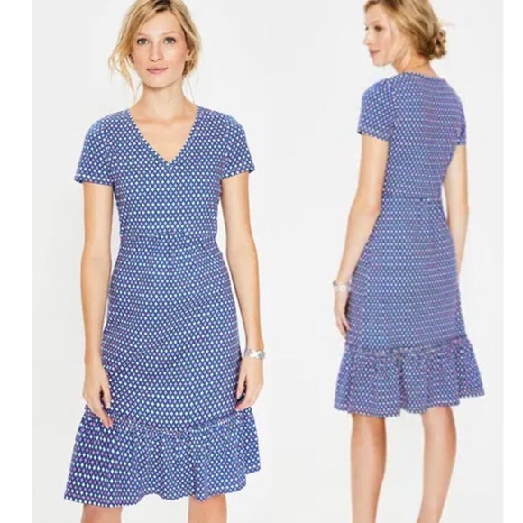 Boden Dresses & Skirts - Boden Melissa Jersey Dress Short Sleeve V-neck Ruffle Blue Pink Cotton Women 6R